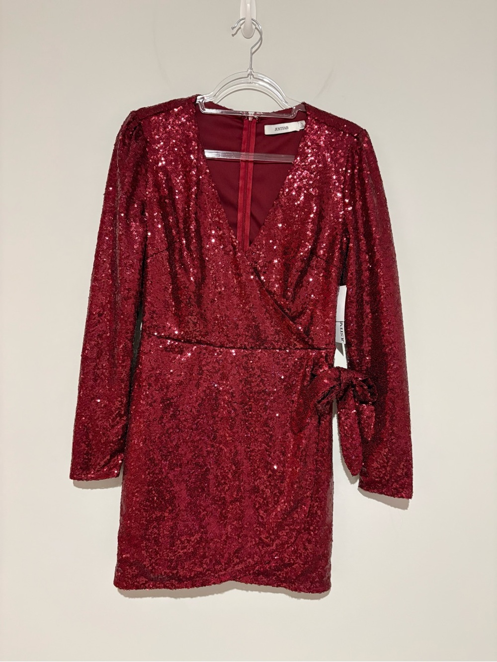 JustFab sequin faux wrap dress red size small
